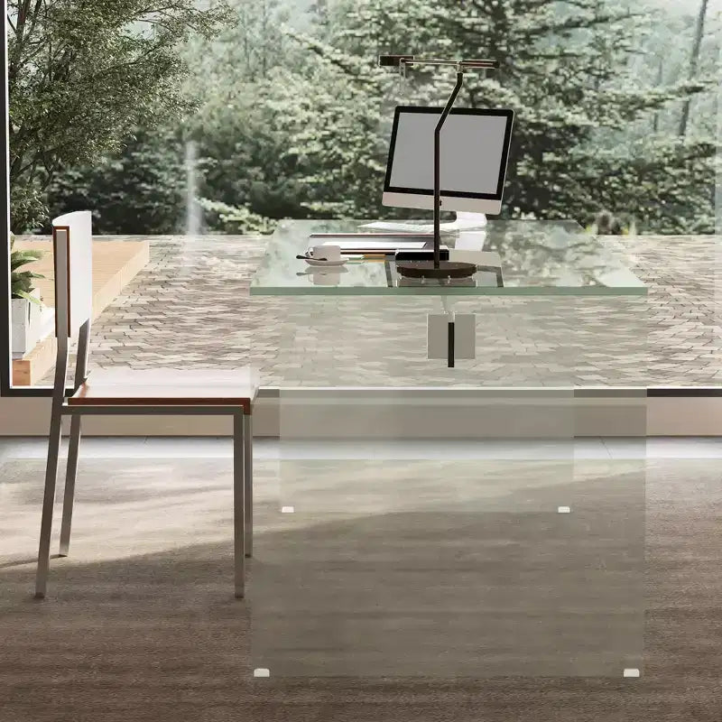 Scrittoio in acrilico trasparente con finiture cromate, monoposto, 53"
