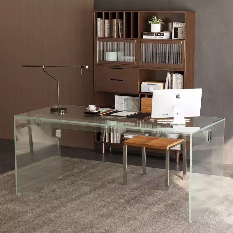 Scrittoio in acrilico trasparente con finiture cromate, monoposto, 53"