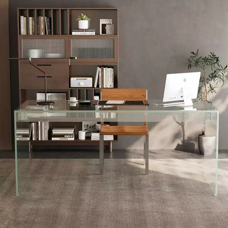 Scrittoio in acrilico trasparente con finiture cromate, monoposto, 53"