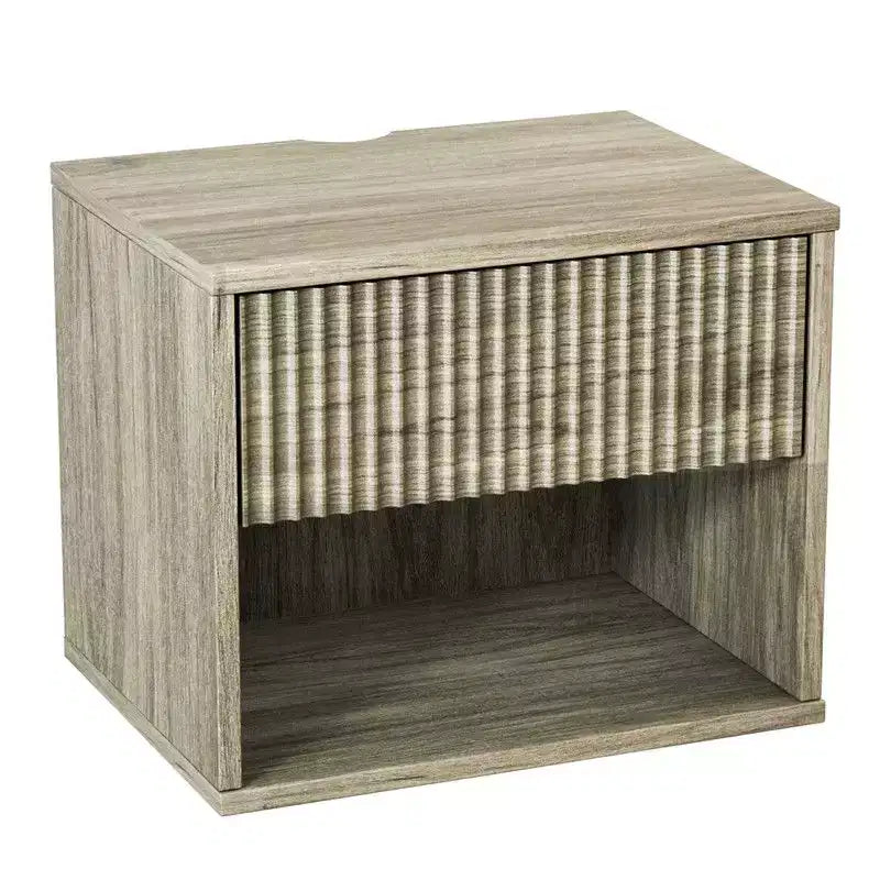 Comodino sospeso a parete grigio con 1 cassetto e 1 ripiano – Set di 2