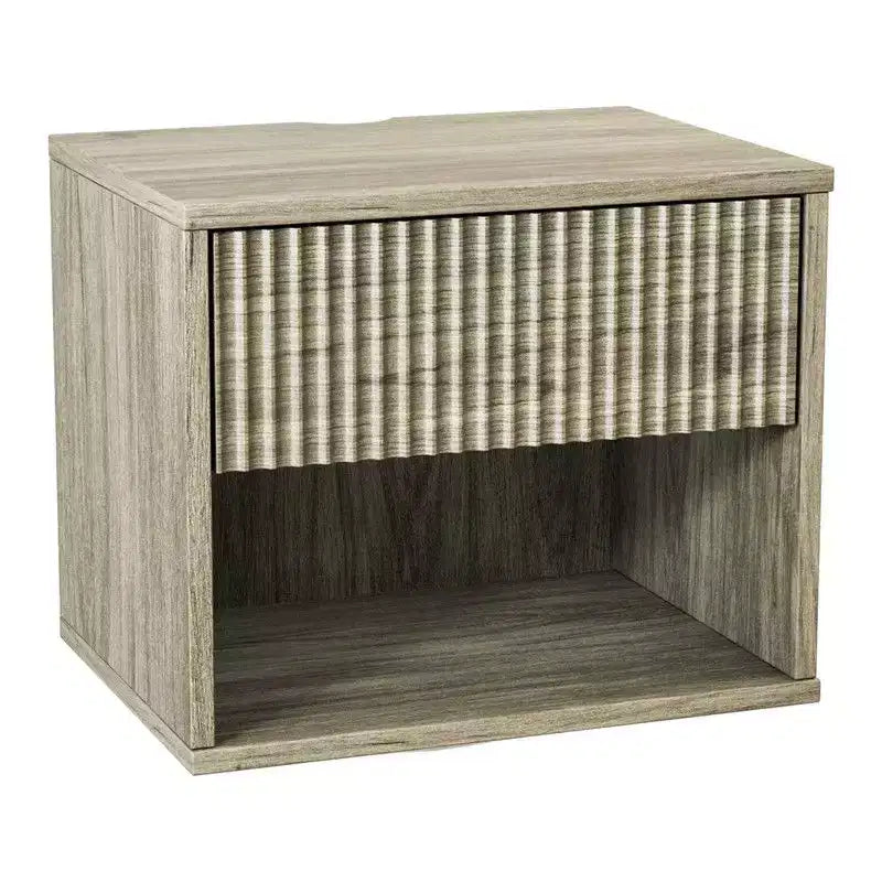 Comodino sospeso a parete grigio con 1 cassetto e 1 ripiano – Set di 2
