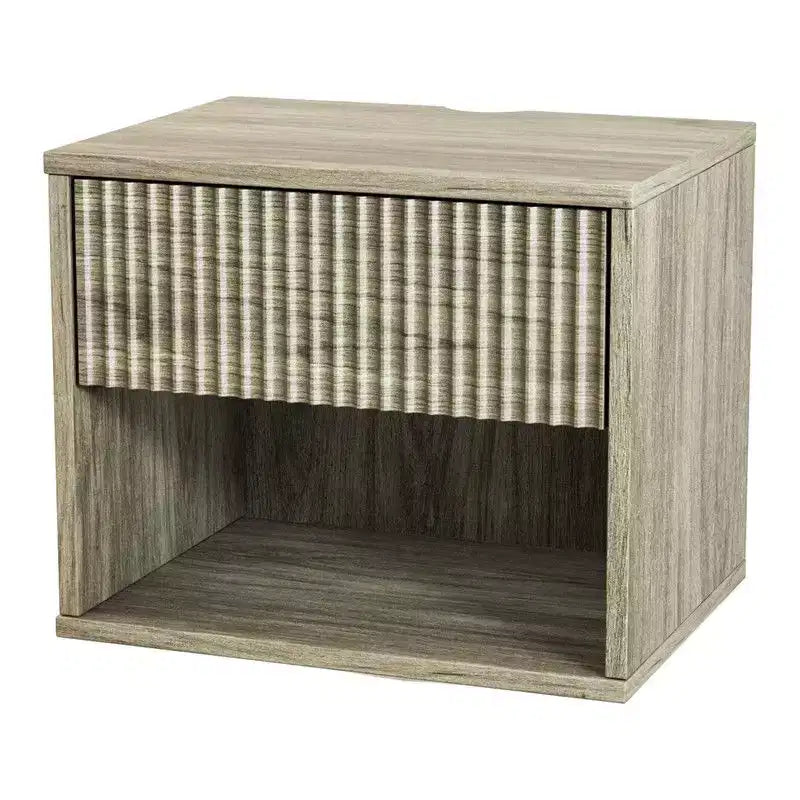 Comodino sospeso a parete grigio con 1 cassetto e 1 ripiano – Set di 2