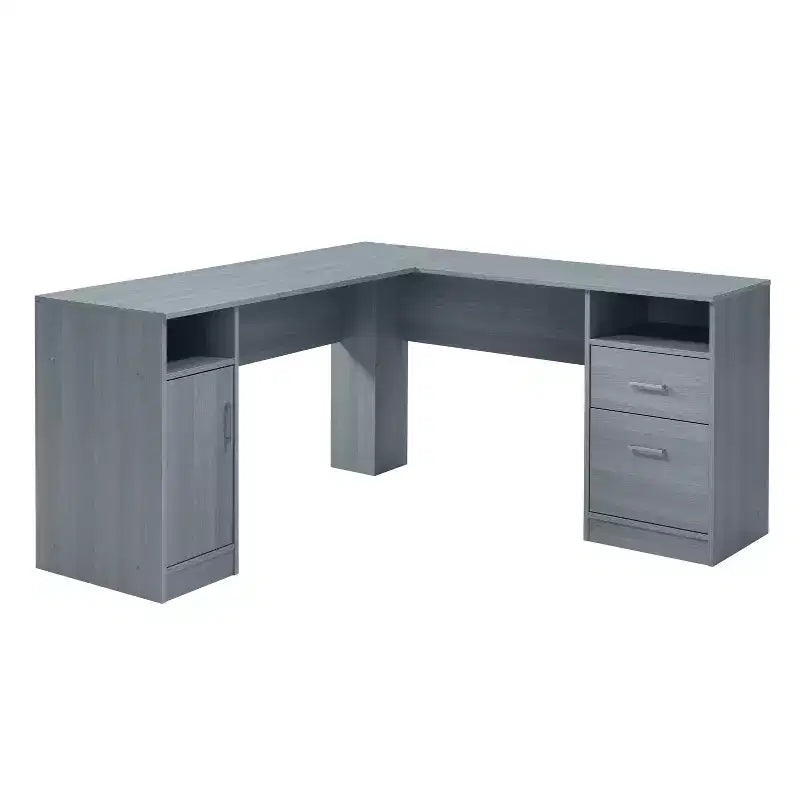 Techni Mobili Functional L Shaped Desk with Storage Gray: Modern Office Desk with Drawers
