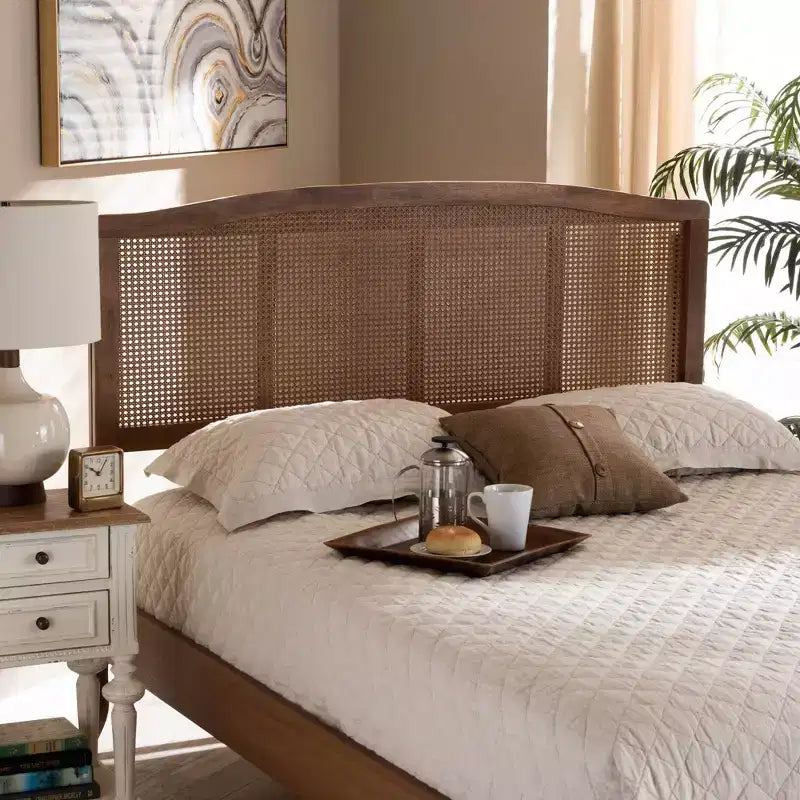 Testata Letto in Rattan e Legno di Frassino Noce Mid-Century – Matrimoniale/Queen/King