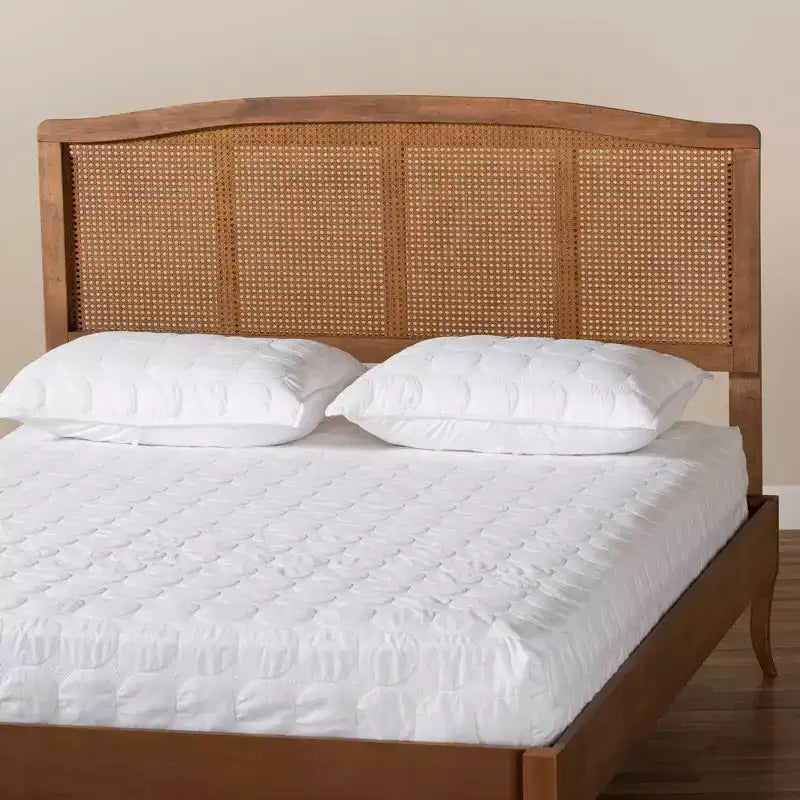 Testata Letto in Rattan e Legno di Frassino Noce Mid-Century – Matrimoniale/Queen/King