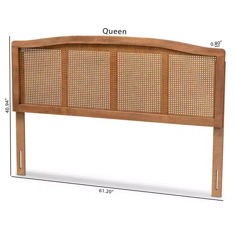 Testata Letto in Rattan e Legno di Frassino Noce Mid-Century – Matrimoniale/Queen/King