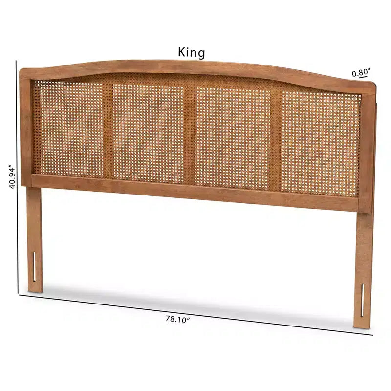 Testata Letto in Rattan e Legno di Frassino Noce Mid-Century – Matrimoniale/Queen/King