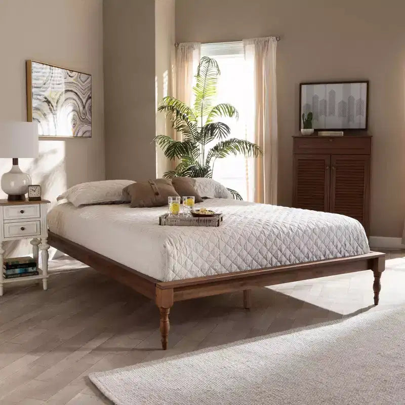 Letto a piattaforma in noce con gambe tornite – Matrimoniale/Queen/King