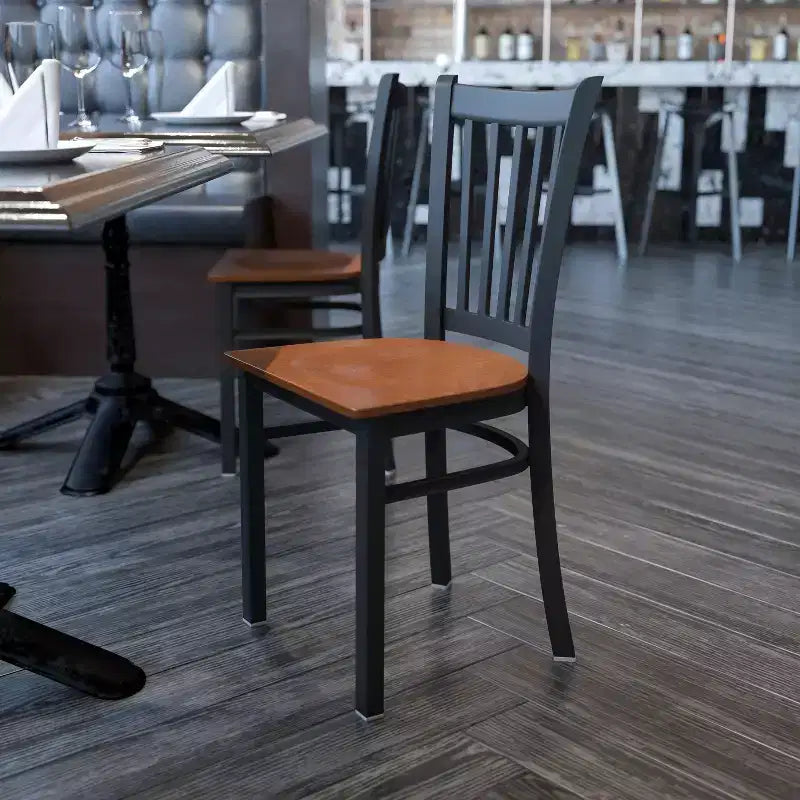 Sedia da pranzo in metallo con seduta in vinile e legno nera/multicolore, seduta singola