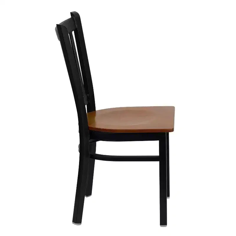 Sedia da pranzo in metallo con seduta in vinile e legno nera/multicolore, seduta singola