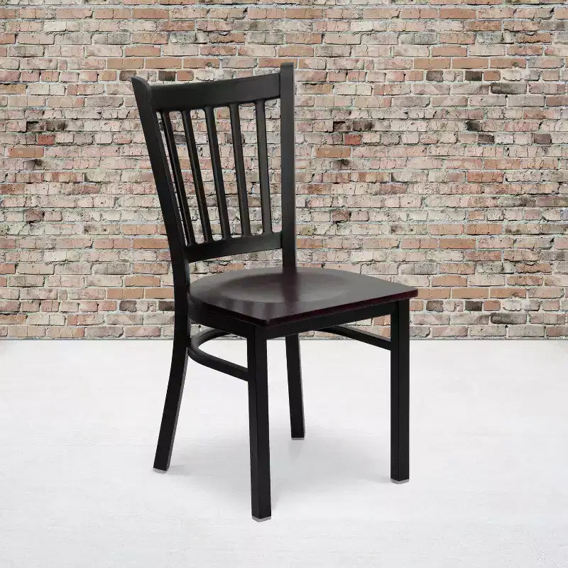 Sedia da pranzo in metallo con seduta in vinile e legno nera/multicolore, seduta singola