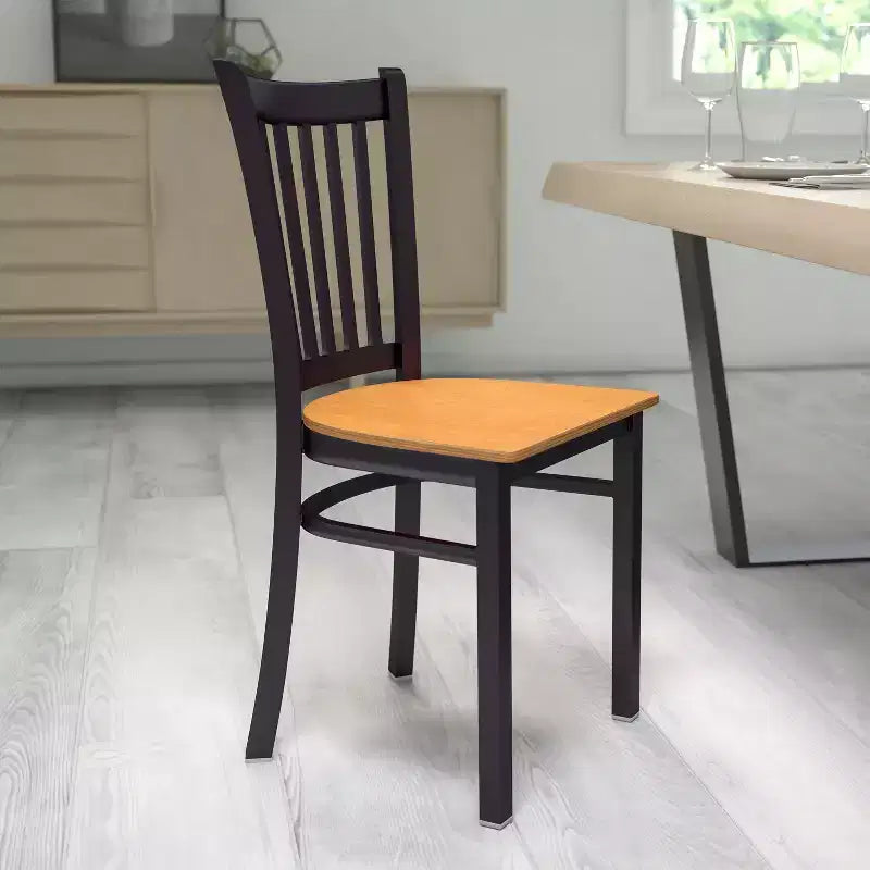 Sedia da pranzo in metallo con seduta in vinile e legno nera/multicolore, seduta singola