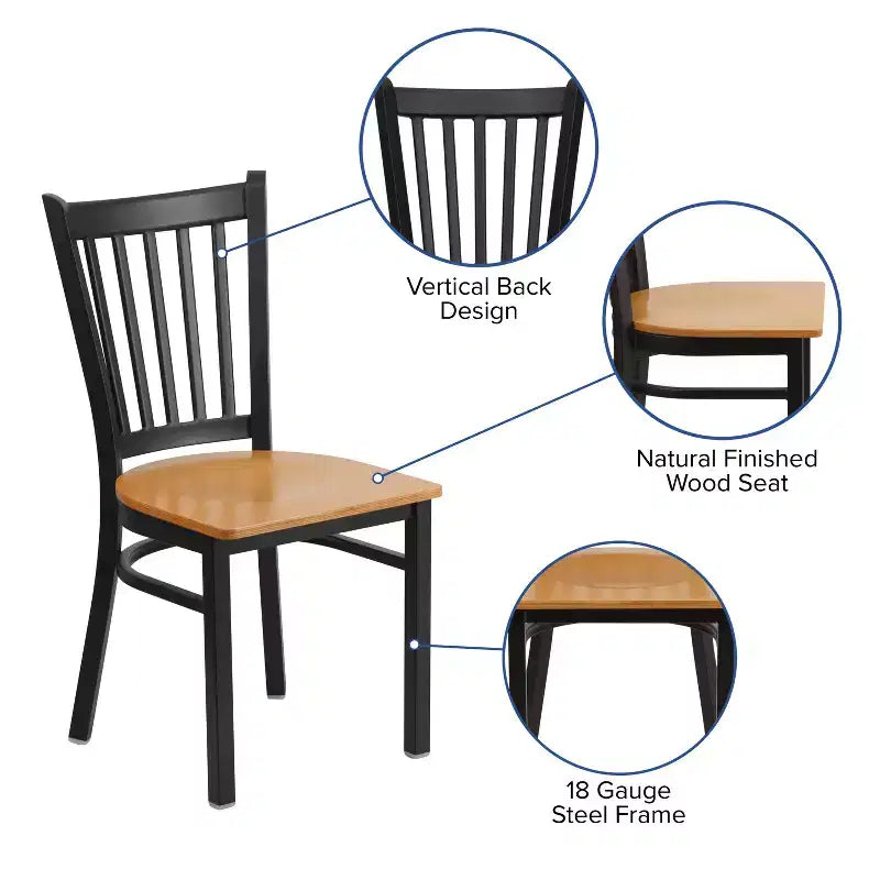 Sedia da pranzo in metallo con seduta in vinile e legno nera/multicolore, seduta singola