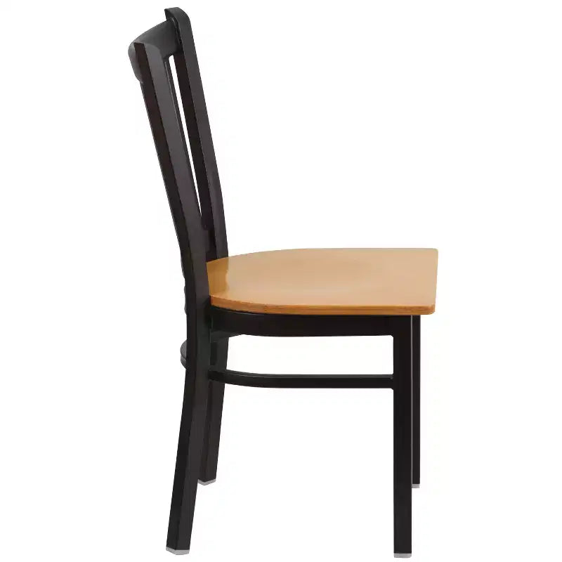 Sedia da pranzo in metallo con seduta in vinile e legno nera/multicolore, seduta singola