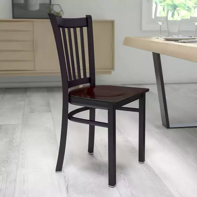 Sedia da pranzo in metallo con seduta in vinile e legno nera/multicolore, seduta singola
