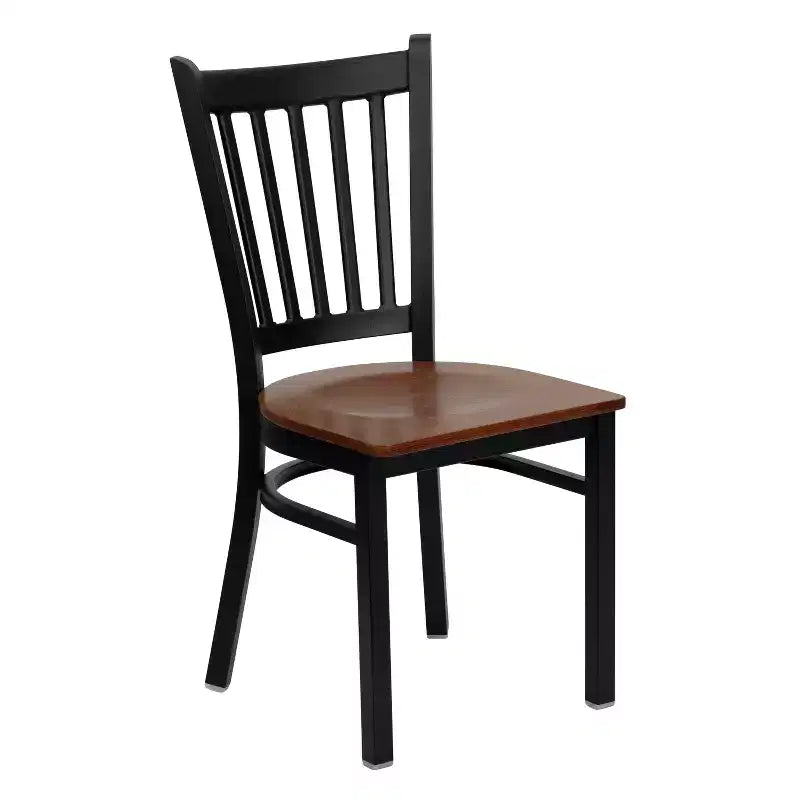 Sedia da pranzo in metallo con seduta in vinile e legno nera/multicolore, seduta singola