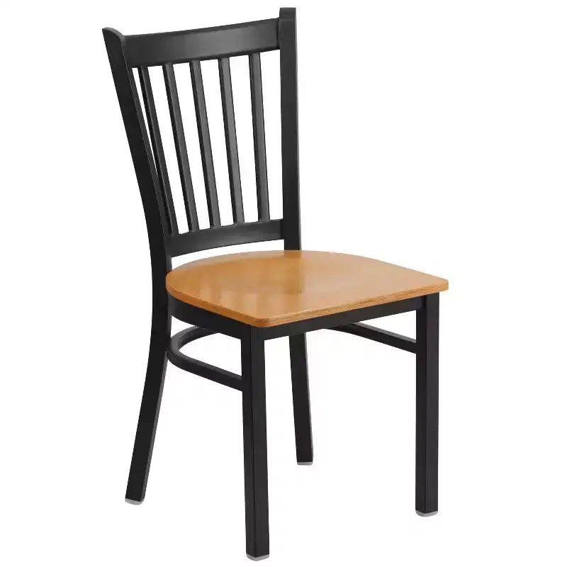 Sedia da pranzo in metallo con seduta in vinile e legno nera/multicolore, seduta singola