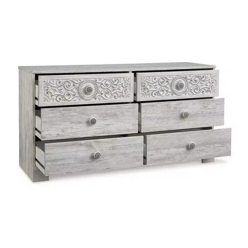 Cassettiera a 6 cassetti, stile Boho, 1 persona, finitura sbiancata