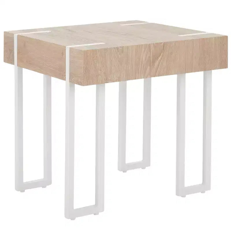 Tavolino Quadrato Bianco con Piano in Legno Naturale, Struttura in Ferro, 1 pezzo