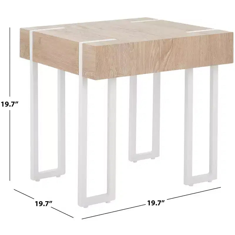 Tavolino Quadrato Bianco con Piano in Legno Naturale, Struttura in Ferro, 1 pezzo