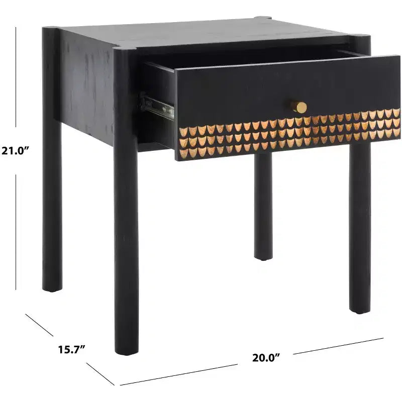 Comodino a 1 cassetto Nero/Naturale, Legno di Mango, 1 persona