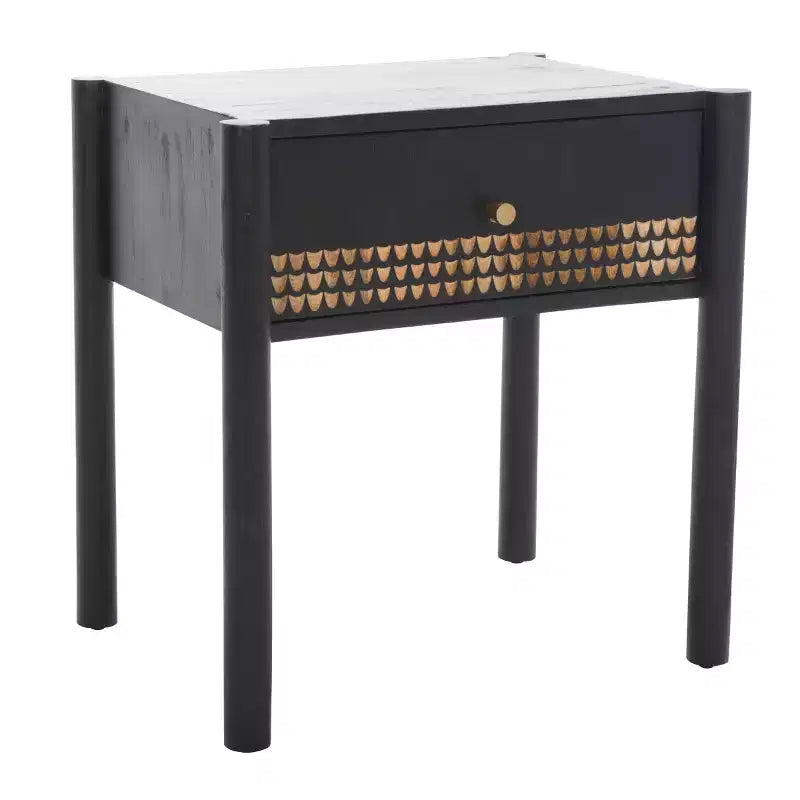 Comodino a 1 cassetto Nero/Naturale, Legno di Mango, 1 persona