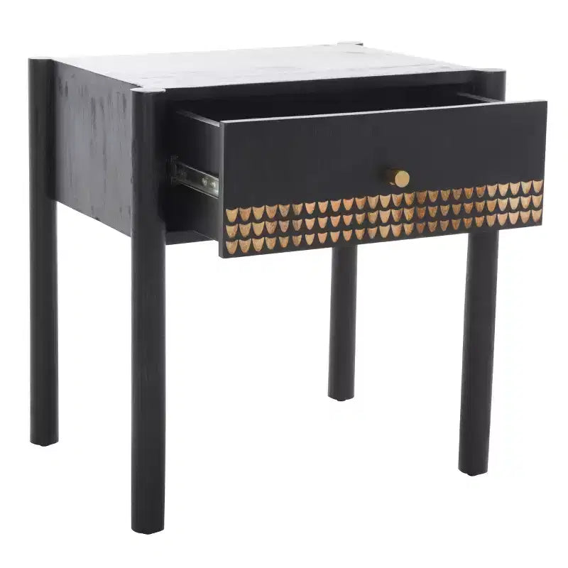 Comodino a 1 cassetto Nero/Naturale, Legno di Mango, 1 persona