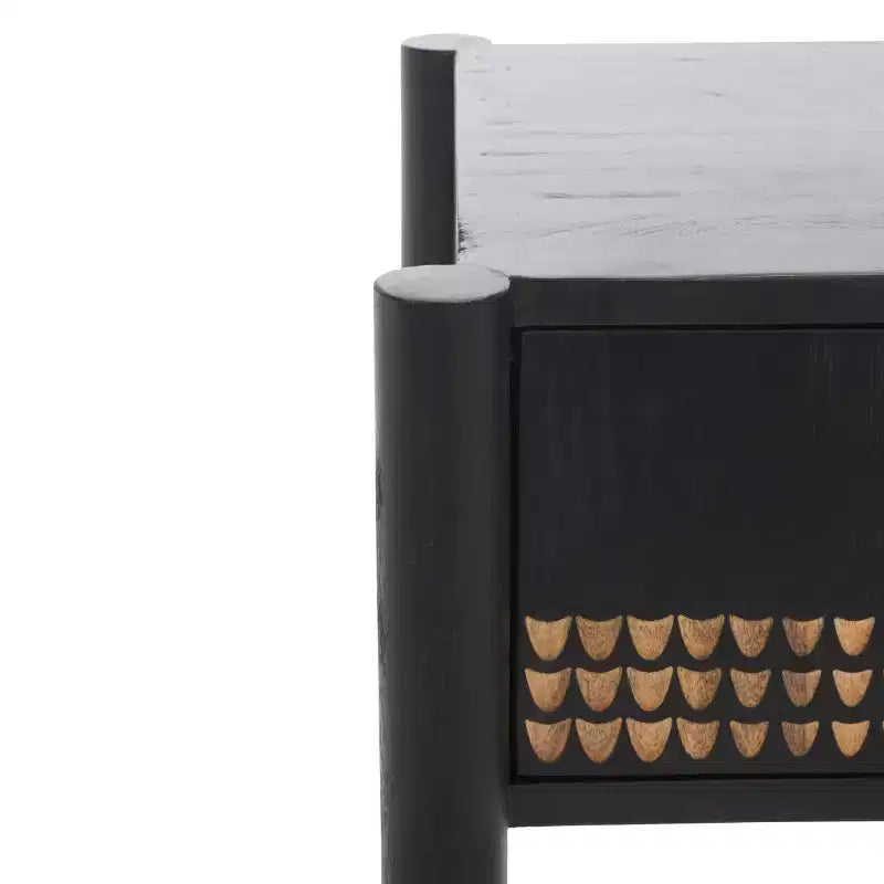 Comodino a 1 cassetto Nero/Naturale, Legno di Mango, 1 persona