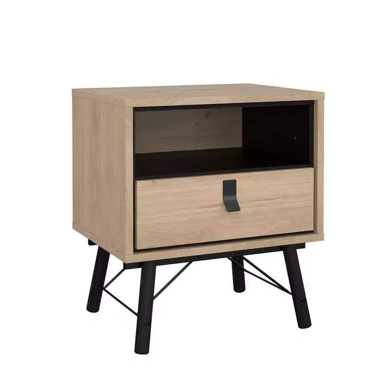 Comodino con 1 cassetto e mensola aperta Brown & Black, Singolo
