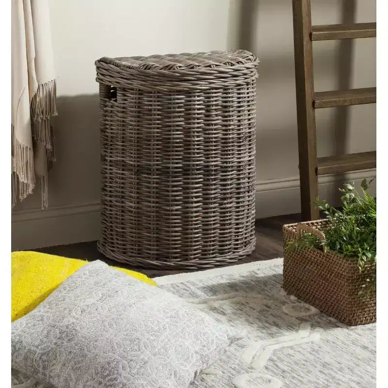 Cesto portabiancheria in rattan grigio con coperchio – Scomparto singolo, 1 persona