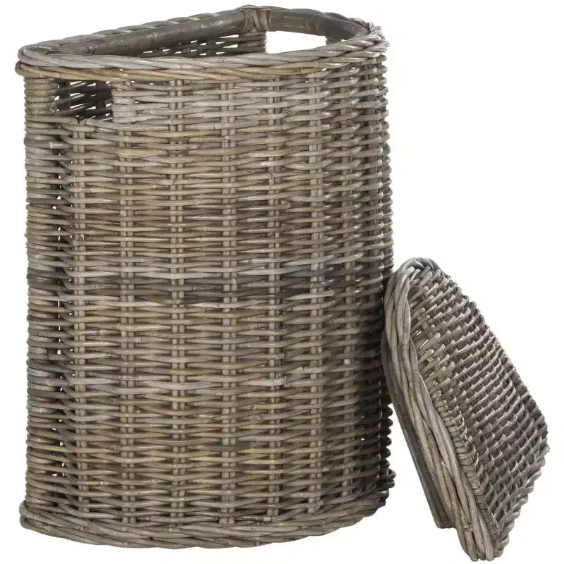 Cesto portabiancheria in rattan grigio con coperchio – Scomparto singolo, 1 persona